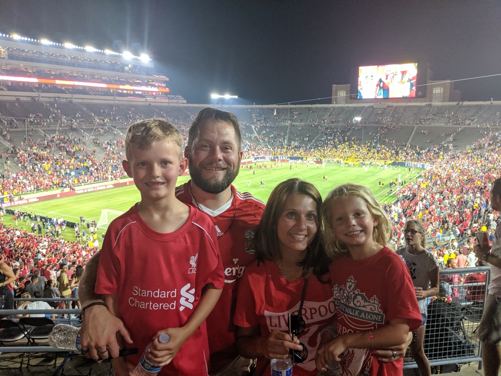The Sterretts at a Liverpool FC match at Notre Dame stadium